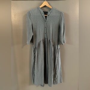 Roolee Charcoal and White Striped High/Low Midi Dress